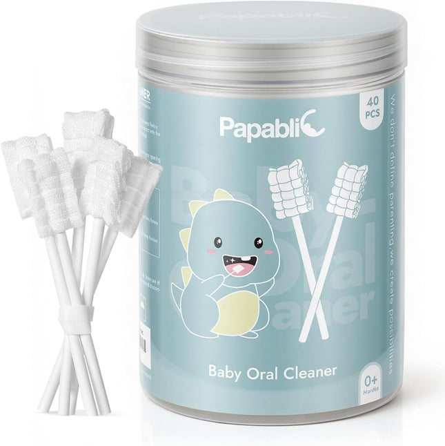 Baby Tongue Cleaner, Baby Oral Cleaner, Disposable Infant Mouth Cleaner Newborn, Upgrade Gum Cleaner with Paper Handle for Infants Ages 0-2 Years, 40 Pack