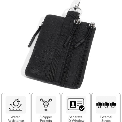 Small Wallet RFID, Minimalist Zip ID Case Wallet with Lanyard Keychain, Water Resistant Card Wallets for Women & Men, Black