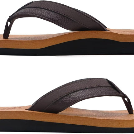 Men'S Yoga Mat Leather Flip Flops with Arch Support Comfortable Cushion Walking Thong Sandals Slip on Indoor Outdoor