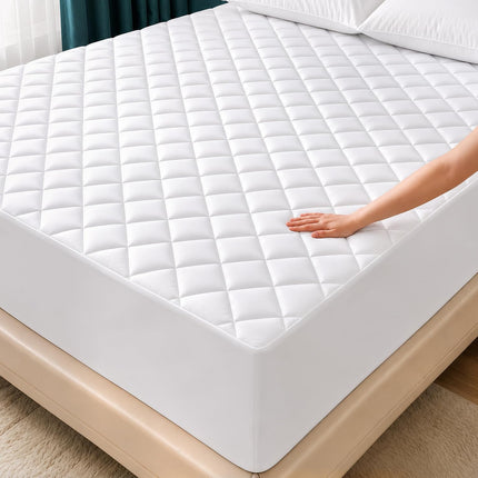 Quilted Fitted Mattress Pad, Queen Mattress Protector Topper with Deep Pocket Stretches up to 16 Inches, Machine Washable Mattress Cover by  (White)