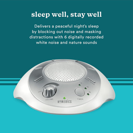 Soundsleep White Noise Sound Machine, Silver, Small Travel Size with 6 Relaxing Nature Sounds, Portable Therapy for Home, Office, Nursery, Auto-Off Timer