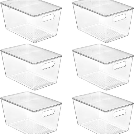 6 Pack Clear Stackable Storage Bins with Lids, Large Plastic Containers with Handle for Pantry Organizer and Storage,Perfect for Bathroom,Cabinet,Kitchen,Fridge,Closet Organization