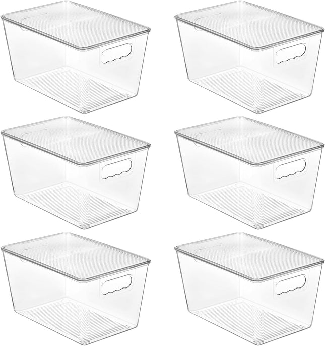 6 Pack Clear Stackable Storage Bins with Lids, Large Plastic Containers with Handle for Pantry Organizer and Storage,Perfect for Bathroom,Cabinet,Kitchen,Fridge,Closet Organization