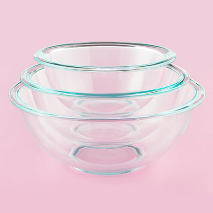 Essentials (3-Piece) Glass Mixing Bowls Set for Prepping, Baking and Cooking, Preheated Oven, Dishwasher, Freezer, and Microwave Safe