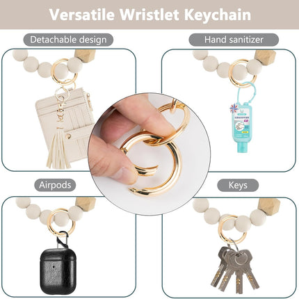 Wallet Keychain Wristlet for Women,Slim RFID Credit Card Holder Purse Tassel Keychain Bangle Key Ring for Men Women