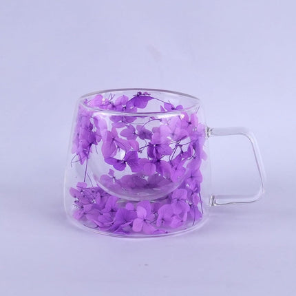 Double Walled Glass Cups 200Ml/6.8Oz, Floral Design with Handle