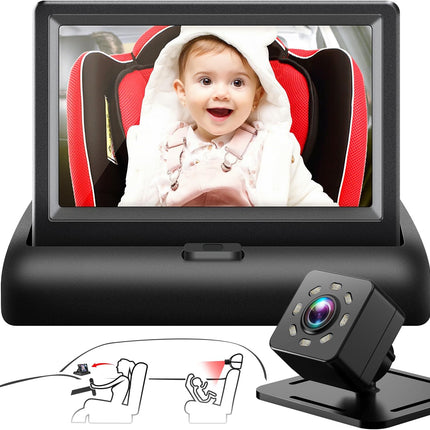 Baby Car Mirror with 4.3'' HD Night Vision Function Display, Safety Car Seat Camera with Wide Crystal Clear View, Easily Observe the Baby’S Move(Not USB)
