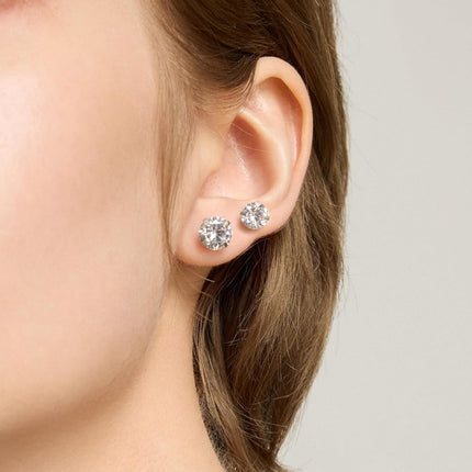 6 Pairs Stud Earrings Set, Hypoallergenic Cubic Zirconia 316L Earrings Stainless Steel CZ Earrings 3-8Mm (Steel Color)