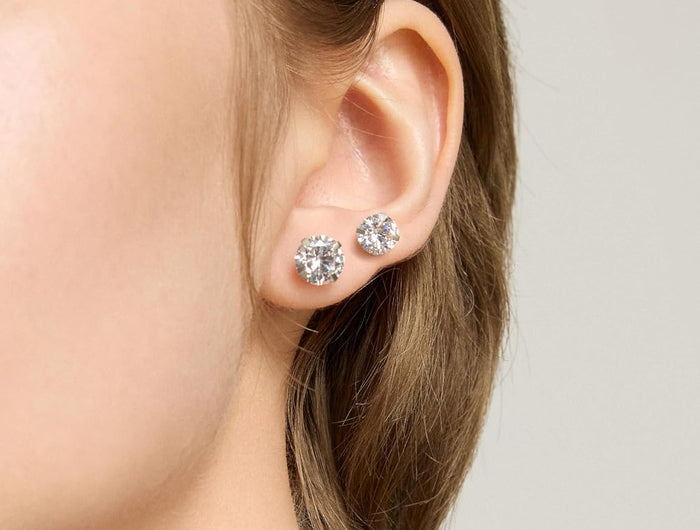 6 Pairs Stud Earrings Set, Hypoallergenic Cubic Zirconia 316L Earrings Stainless Steel CZ Earrings 3-8Mm (Steel Color)