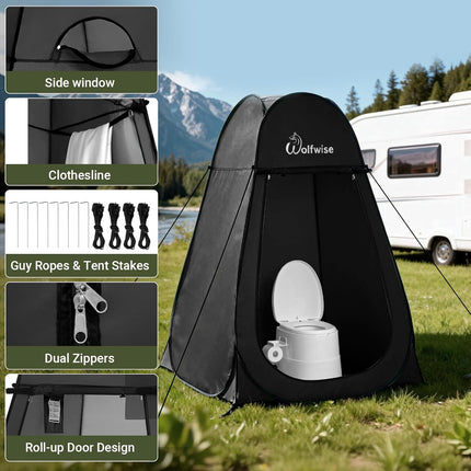 Pop up Shower Tent for Camping Essentials, Portable Instant Changing Tent with Ventilation Window & Carry Bag, Privacy Dressing Room Bathroom Toilet for Beach & Outdoor, Standard, Black