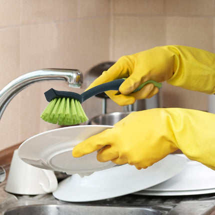Scrub Brush Set - Long Handle Cleaning Brushes with Heavy Duty Bristles and Comfort Grip - Scrubbers for Kitchen, Household, and Dishwashing, 5 Pieces