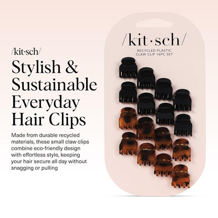 Kitsch Mini Claw Clips for Women - Stylish Small Hair Clips for Kids | Stays in Place without Pulling or Snagging | Durable & Sturdy Plastic | Ideal Gifts for Women - Tortoise & Black, 16 Pcs