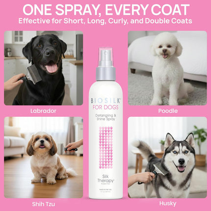 for Dogs Silk Therapy Detangling and Shine Protecting Spray, Ph Balanced Leave-In Mist with Silk and Vitamins for Dematting, Paraben-Free, All Coats and Breeds, 8 Fl Oz