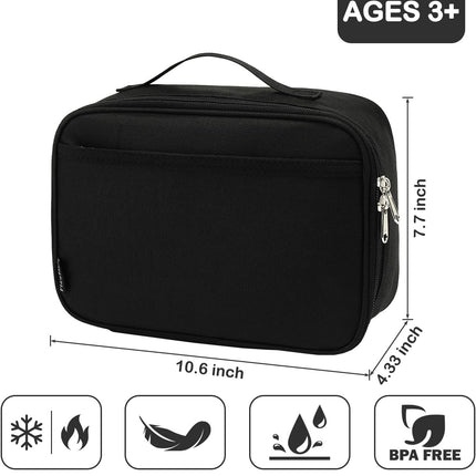 Kids Lunch Box Insulated Soft Bag Mini Cooler Back to School Thermal Meal Tote Kit for Girls, Boys, Black