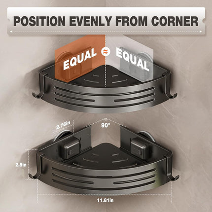 Corner Shower Caddy Suction Cups, No-Drilling Corner Shower Shelf | 1. No Drilling, No Wall Damage 2. Aluminum, Rustproof 3.Suitable for Ceramic Tiles and Glass Walls