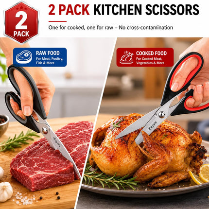 Kitchen Scissors All Purpose Heavy Duty 2 Pack with Protective Sheath, Stainless Steel Shears Kitchen Utensils Set for Cutting Food Cooking Meat Poultry Dishwasher Safe Soft Comfort-Grip