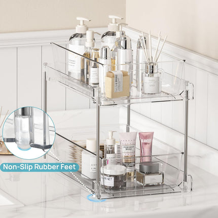 4 Pack Bathroom under Sink Organizers Organizer, 2 Tier Clear Pull-Out Organization (S-Standard)