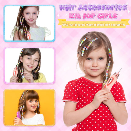 Hair Beads for Kids Girls, Gifts for 5 6 7 8 9 10 Year Old Girl, DIY Hair Accessories Kits with Reusable Beads, Hair Gem Stamper Kit for Kids Age 6-12 Creative Birthday Gifts Girls Toys Age 6-8