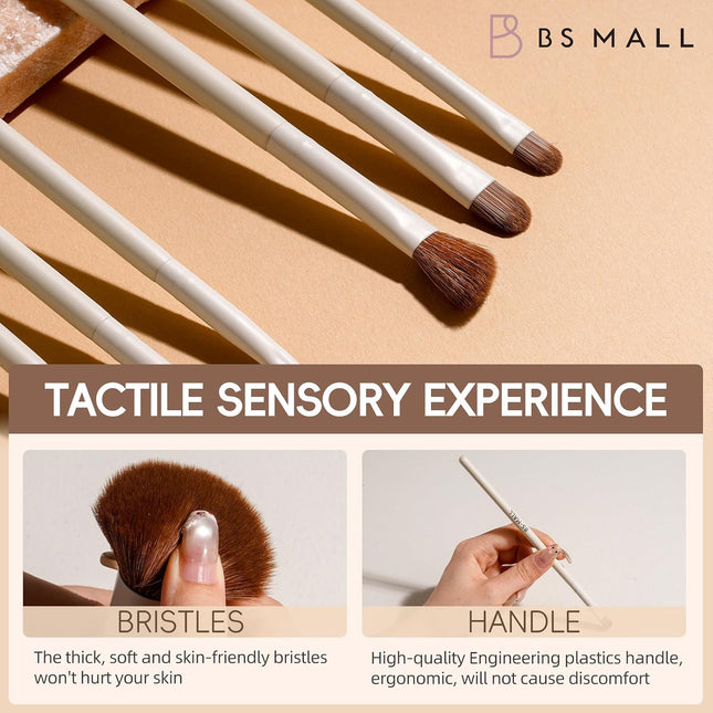 Makeup Brush Set 11Pcs Bamboo Synthetic Kabuki Brush Set Foundation Powder Blending Concealer Eye Shadows Blush Cosmetics Brushes with Organizer Bag & Makeup Sponge (Beige)