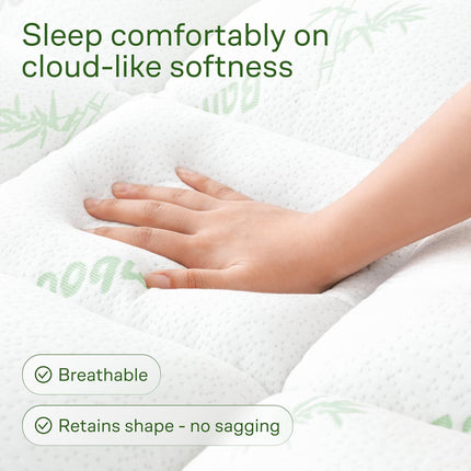 Ultra Soft Queen Size Mattress Topper - Rayon Derived from Bamboo Pillow Top Mattress Pad for Back Pain Relief - Naturally Cooling for Hot Sleepers, Green