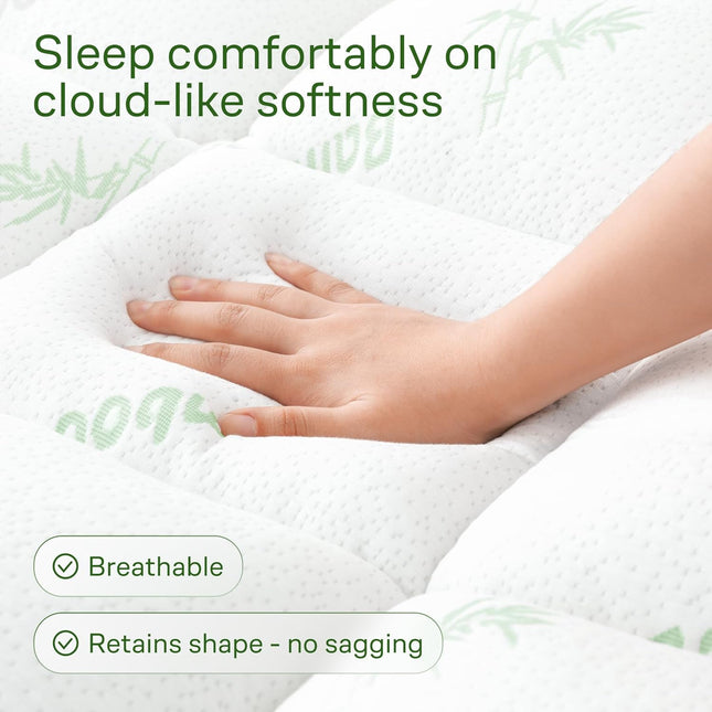 Ultra Soft Queen Size Mattress Topper - Rayon Derived from Bamboo Pillow Top Mattress Pad for Back Pain Relief - Naturally Cooling for Hot Sleepers, Green