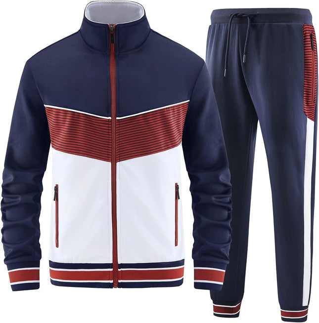 Men'S Casual 2 Piece Tracksuit Sets Long Sleeve Full Zip Jacket and Sweatpants Jogging Sport Outfits Sweatsuits