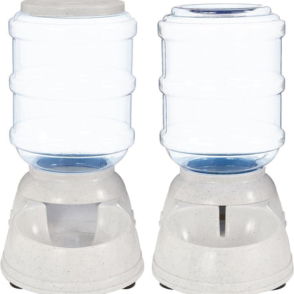 Automatic Pet Water Dispenser and Gravity Food Feeder Set for Cat and Dog, Easy to Clean, 6-Pound Food Capacity, 1-Gallon, Small, Gray, Pack of 2