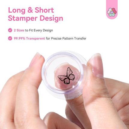 French Tip Nail Stamp: 4PCS Nail Art Stamper Kit Clear Silicone Nails Stamping Long & Short Jelly Stamper with Scrapers Nails Stamper Kit for French Manicure Home DIY Salon