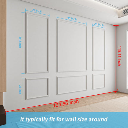 Pre-Cut Wall Molding Set of 6 Pcs, Ready-To-Assemble Wainscoting Panels for Interior Wall Décor Living Room Bedroom Accent Wall - Installed with Glue, 3 Top 3 Bottom