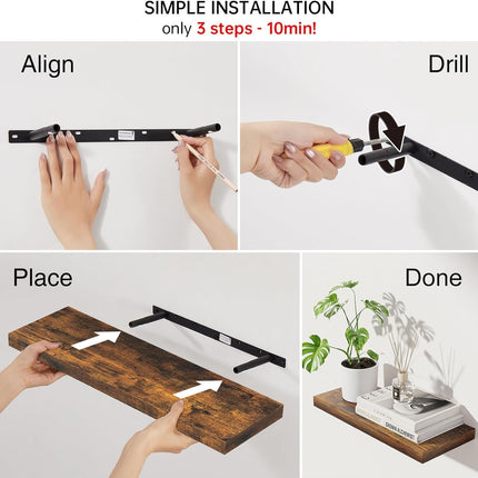 Floating Shelves Set of 2, 22.5 Inches Farmhouse Rustic Wood Wall Mounted Shelves for Bathroom, Bedroom, Living Room or Kitchen, Hanging Shelf Decor Book with 22Lbs Capacity, Rustic Brown
