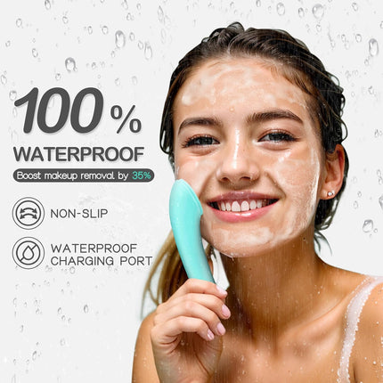 Silicone Face Scrubber, Rechargeable Facial Cleansing Brush with Heat Massage End, Vibrating Exfoliator Scrubber for Deep Cleaning, Waterproof Face Brush for Women and Men (Green)
