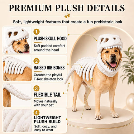 Dog Dinosaur Skeleton Costume, Pet Halloween Party Costumes (Grey | 34In)