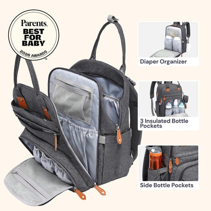 Diaper Bag Backpack - Baby Essentials Travel Tote - Multi Function Water Resistant Diaper Bag, Travel Essentials Baby Bag with Changing Pad, Stroller Straps & Pacifier Case - Dark Gray
