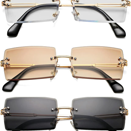 Rectangle Sunglasses for Men/Women Small Rimless Square Shade Eyewear