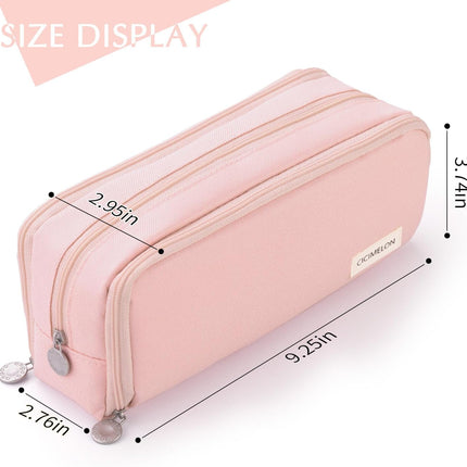 Large Capacity Pencil Case 3 Compartment Pouch Pen Bag for School Teen Girl Boy Men Women (Pink)