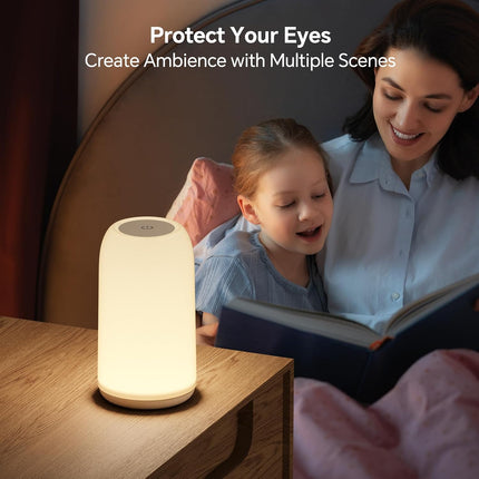Touch Bedside Table Lamp, [Sleek Design & RGB Mode] 3 Way Dimmable Small Lamp for Bedroom, LED Lamp with Warm White Lights, Multi-Color Smart Nightstand Light for Living Room Home Gifts