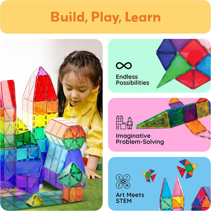 60 Piece Set 60Pcs Magnet Building Tiles Clear Magnetic 3D Blocks Construction Playboards - Creativity beyond Imagination, Inspirational, Recreational, Educational, Conventional