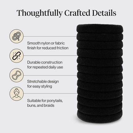 Kitsch Nylon Hair Ties No Damage - Stretchable Hair Bands for Strong All-Day Hold, Ponytail Holders | Hair Accessories for Girls | Ideal Gifts for Women - Black, 12 Pcs