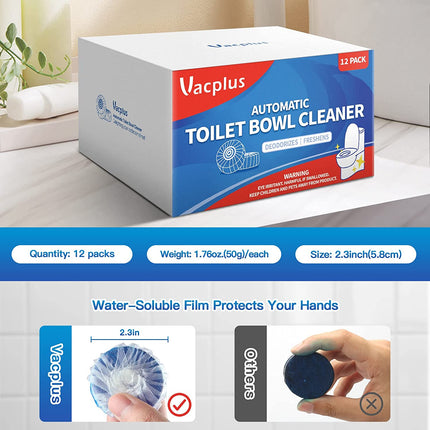 Automatic Toilet Bowl Cleaner Tablets, Drop-In Tank Cleaner for Bathroom, Prevent Stains & Deodorize, Long-Lasting Cleaning Tabs, Easy-Use Freshener for Bowl & Tank, 12 Pack