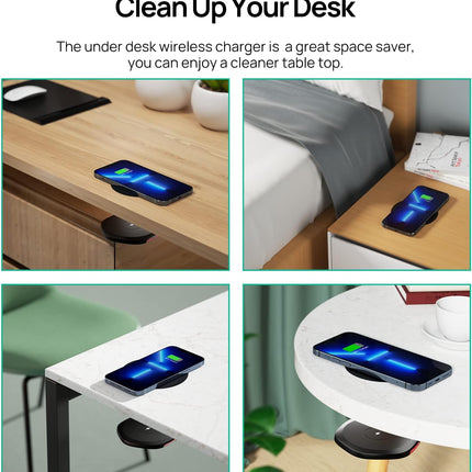Invisible Wireless Charger,30Mm under Desk Charger Mat, Furniture Table Nightstand Desktop Charging Station for Iphone17/16/15/14/13/12/Samsung/Lg/Google Pixel Desk Essentials(With QC Adapter)