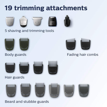 Philips Multigroom Series 7000 23 Piece Mens Grooming Kit, Trimmer for Beard, Head, Body, and Face - NO Blade Oil Needed, MG7750/49