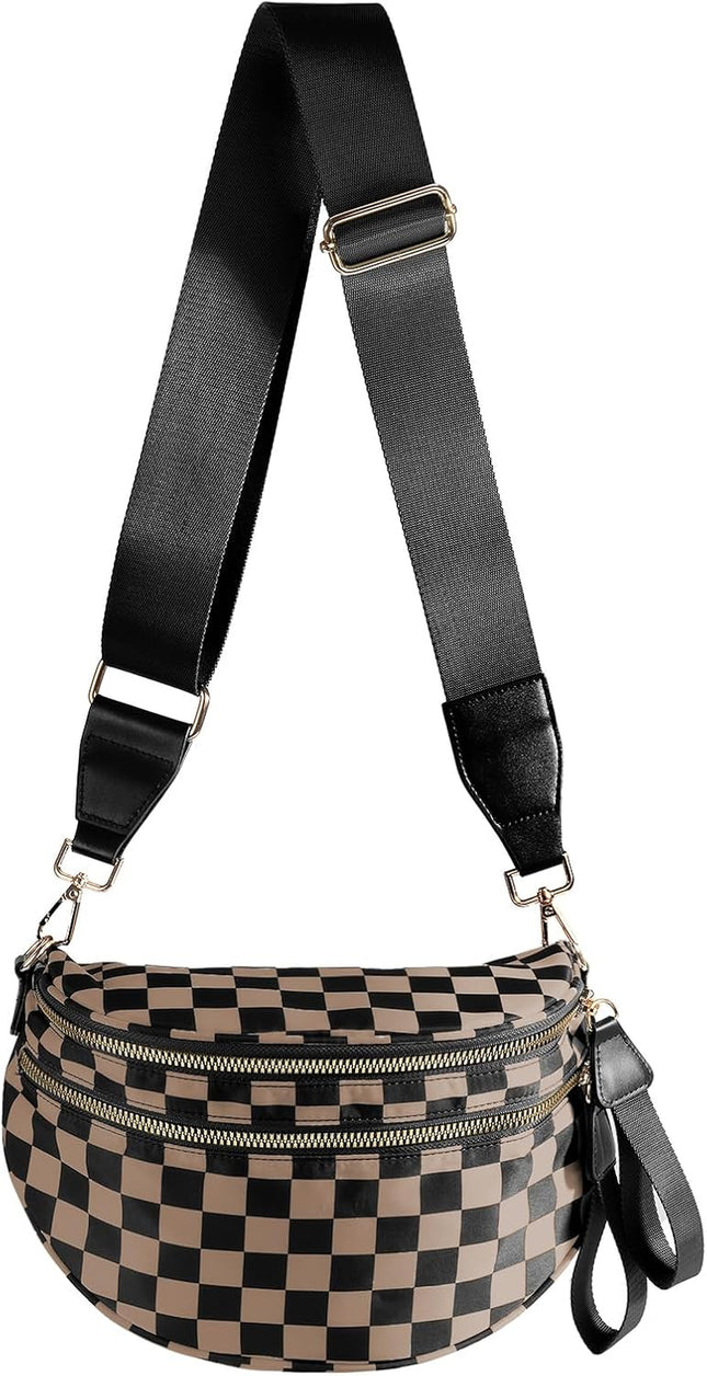 Spacious Checkered Nylon Crossbody Bag Bum Bag Handbags Wallets for Women