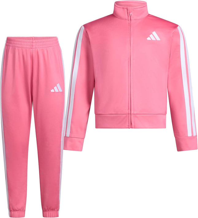 Adidas Little Girl'S Zip Front Classic Tricot Jacket and Joggers Set