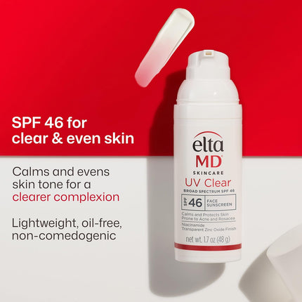 Eltamd UV Clear Face Sunscreen SPF, Oil-Free Sunscreen with Zinc Oxide, Dermatologist Recommended