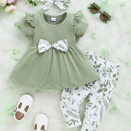 Baby Girl Clothes Toddler Girl Outfits Infant Girl Summer Clothes for Girl Ruffle Shirt Pants+Cute Headband 3PCS