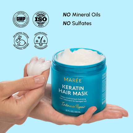 Deep Conditioning Hair Mask for Damaged Hair Treatment – Keratin Hair Care for Hydrating Growth Repair Moisturizing – Dry Curly Color Refreshing – 10 Fl Oz, White
