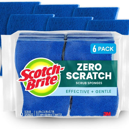 Zero Scratch Scrub Sponge, 6 Kitchen Sponges for Cleaning around the Home, Bathroom & More, Scratch-Free Dish Scrubber, Multi-Surface Safe, Best for Nonstick Pots and Pans