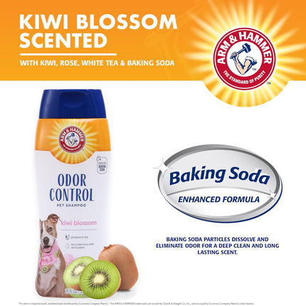 Deodorizing Dog Shampoo with Baking Soda for Odor Control, Tearless Moisturizing Formula for Sensitive Skin, Fresh Kiwi Blossom Scent, Safe for Dogs and Puppies, 20 Fl Oz