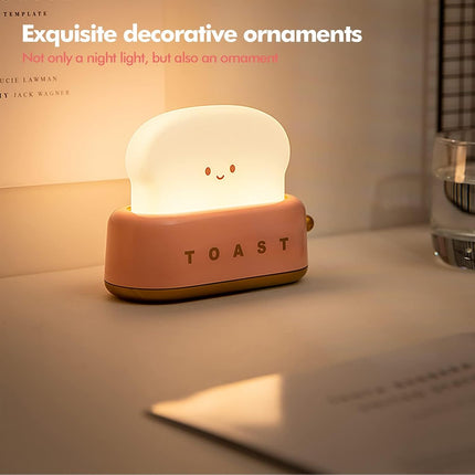 Cute Desk Decor Toaster Lamp, Kawaii LED Toast Bread Night Light Rechargeable and Portable Light with Timer, Christmas Gifts Ideas for Baby Kids Girls Teens Teenages
