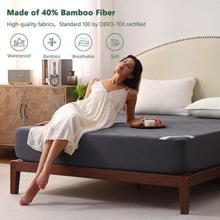 Queen Mattress Protector Waterproof 3D Air Fabric Mattress Pad Cover | Gray, 40% Rayon Derived from Bamboo, Breathable Mattress Pad Fitted with Deep Pocket 6"- 15" Machine Washable
